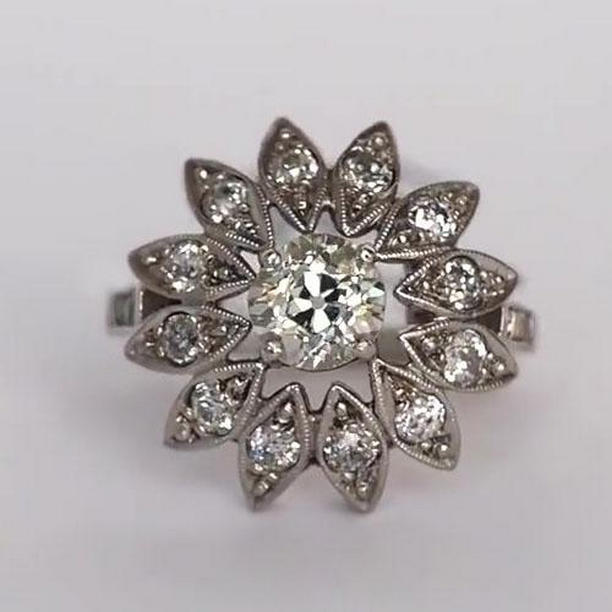 1.75 CT Round Old Miner Diamond Star Style Engagement Ring, Size 6.5