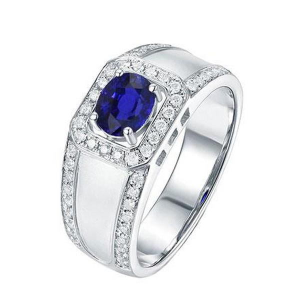 Picture of Harry Chad Enterprises 69574 Mens Gemstone Oval Blue Sapphire 2.50 CT Prong Settings Halo Ring&#44; Size 8