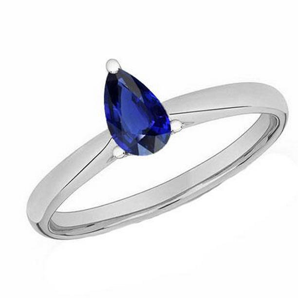 Pear Blue Sapphire Solitaire 1 CT Gemstone Engagement Ring, Size 6.5