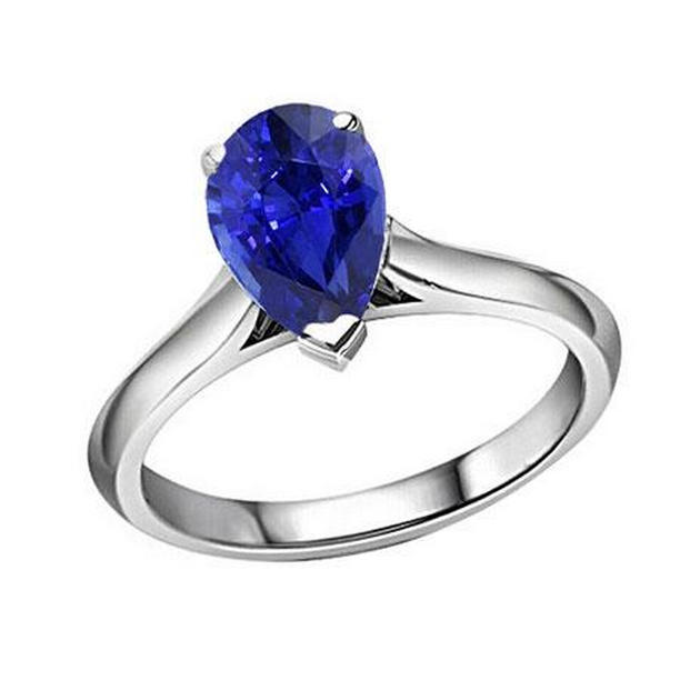 69578 Solitaire Pear 1.50 CT Ceylon Sapphire Gold Gemstone Ring, Size 6.5