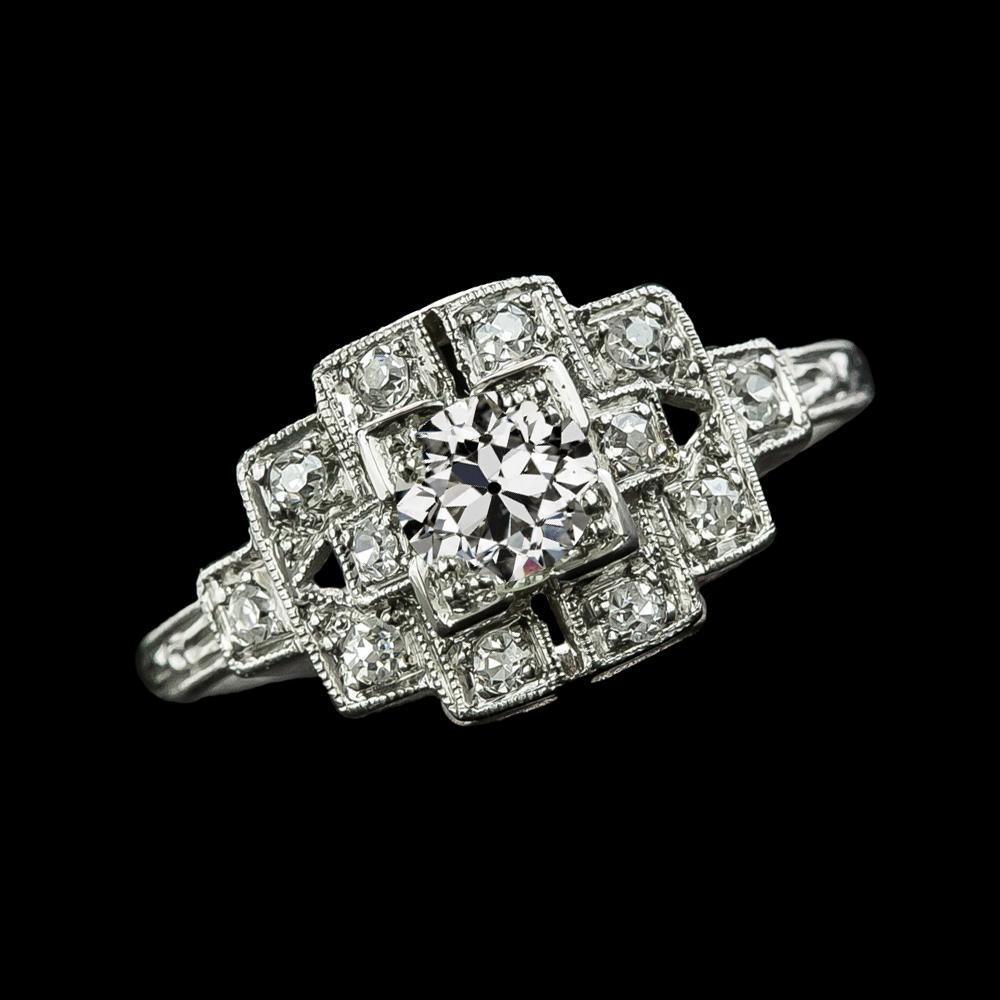 69581 2.50 CT White Gold Round Old Mine Cut Diamonds Anniversary Ring, Size 6.5