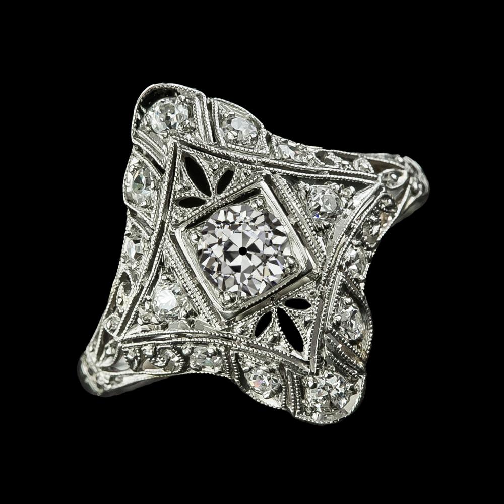 2.25 CT Round Old Mine Cut Milgrain Shank Diamond Fancy Ring, Size 6.5