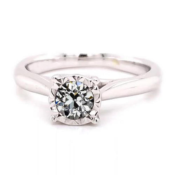 1 CT Solitaire Round Old Mine Cut Diamond Ring, White Gold - Size 6.5
