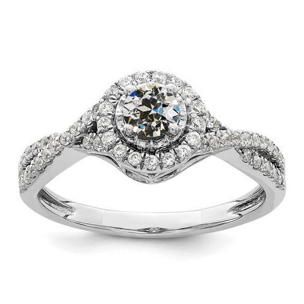 70747 3.50 CT Halo Round Old Cut Diamond Twisted Shank Wedding Ring, Size 6.5