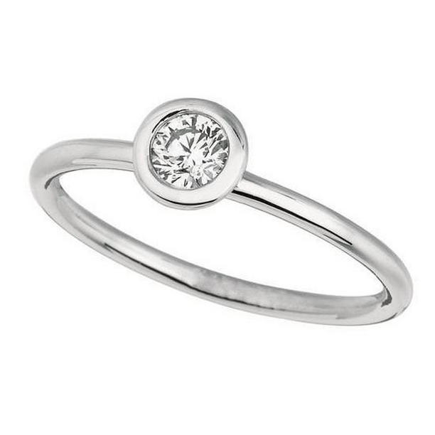 7894 0.50 CT Round Diamond Bezel Set Engagement Ring, 14K White Gold - Size 6.5