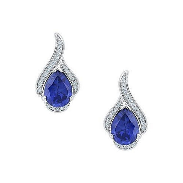 Pear Cut Sri Lanka Sapphire Diamonds 3.48 CT Stud Earring, 14K White Gold