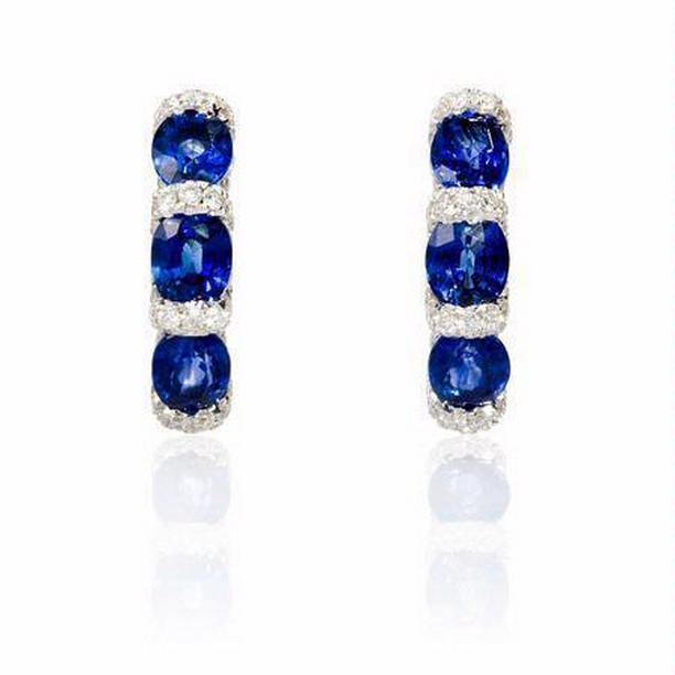 3.24 CT Sri Lankan Sapphire White Gold Diamond Hoop Earrings