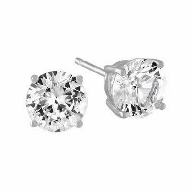 54558 1 CT Solitaire Round Cut Diamond Stud Earring, 14K White Gold