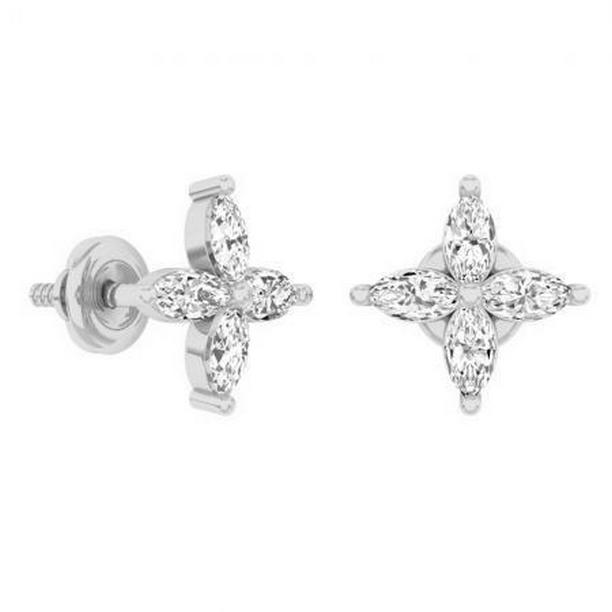 54638 2 CT Sparkling Marquise Cut Diamonds Stud Earring, 14K White Gold