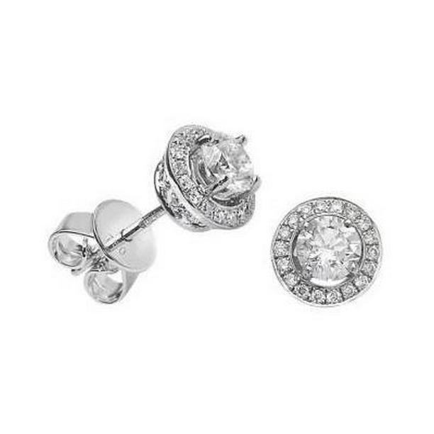 54648 0.96 CT Gold Womens Round Halo Diamond Stud Earring