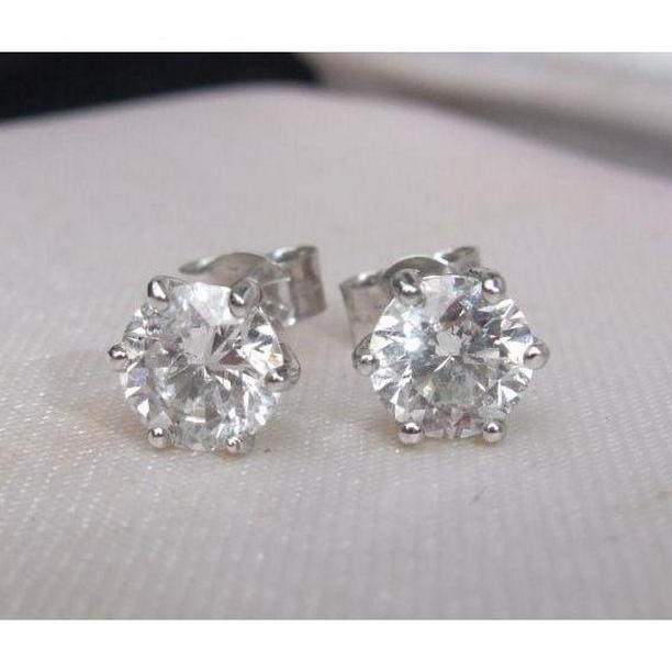 14K White Gold 2.00 CT Old Mine Cut Diamonds Stud Earrings