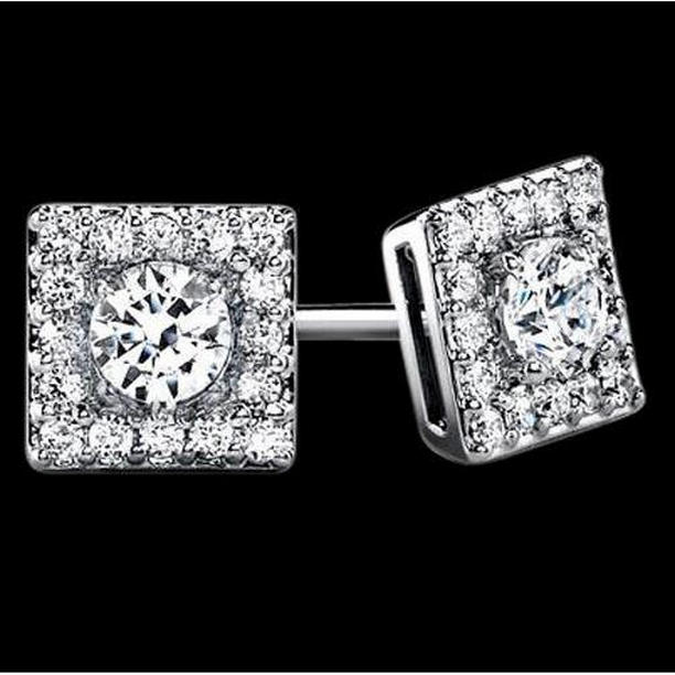 54691 2.32 CT Sparkling Round Diamond Pair Stud Halo Earrings