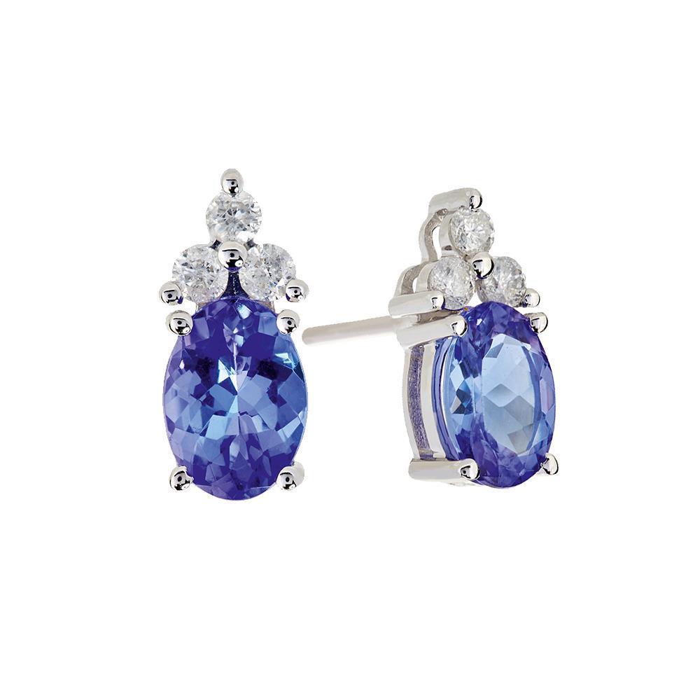 6.90 CT Tanzanite & Diamonds Stud Earrings, 14K White Gold