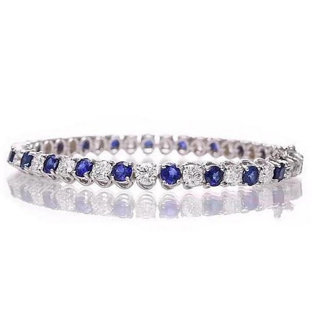 Picture of Harry Chad Enterprises 56564 8.40 CT Blue Sapphire & Diamond Tennis Bracelet&#44; 14K White Gold
