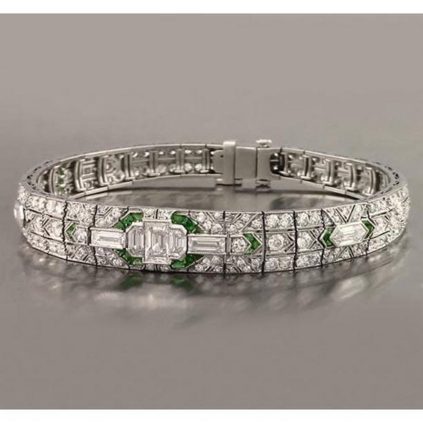 Picture of Harry Chad Enterprises 56575 17.50 CT Baguette Green Emerald Diamond Bracelet&#44; 14K White Gold
