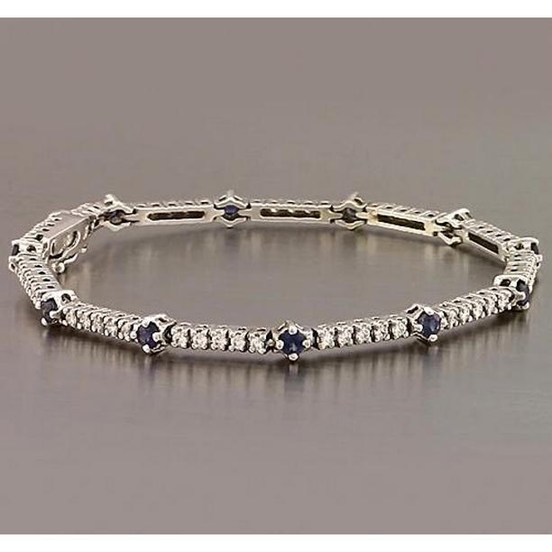 Picture of Harry Chad Enterprises 56578 8.40 CT Blue Sapphire & Diamond Tennis Bracelet&#44; 14K White Gold