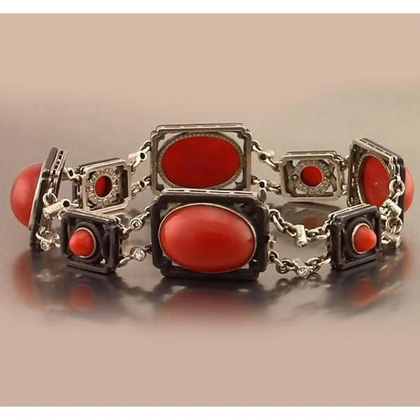 Picture of Harry Chad Enterprises 56584 88.42 CT Womens Red Coral Bracelet&#44; 14K White Gold