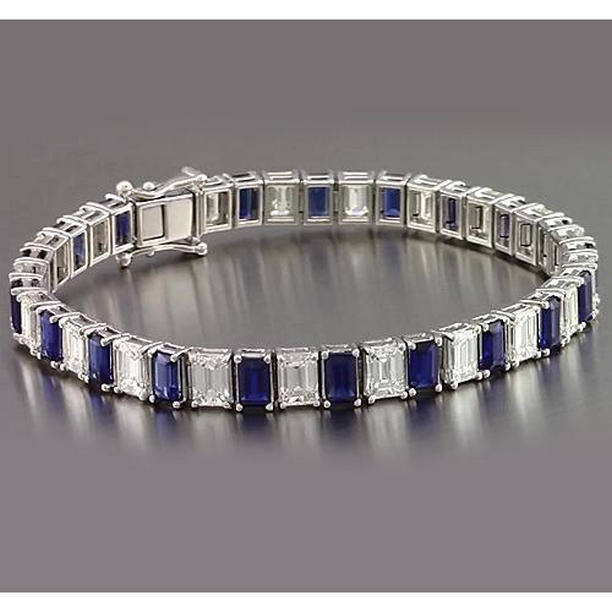 Picture of Harry Chad Enterprises 56588 12 CT Blue Sapphire Emerald Cut Tennis Bracelet