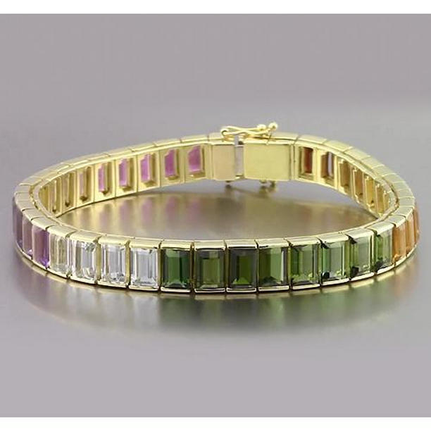 Picture of Harry Chad Enterprises 56591 40 CT Multi Color Sapphire Emerald Bracelet&#44; Yellow Gold