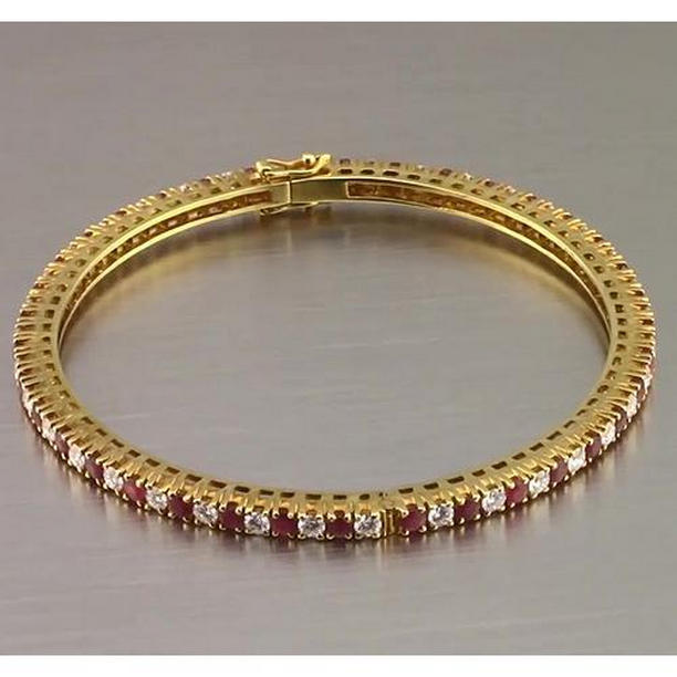 Picture of Harry Chad Enterprises 56592 12.54 CT Ruby & Diamond Tennis Bangle&#44; Yellow Gold