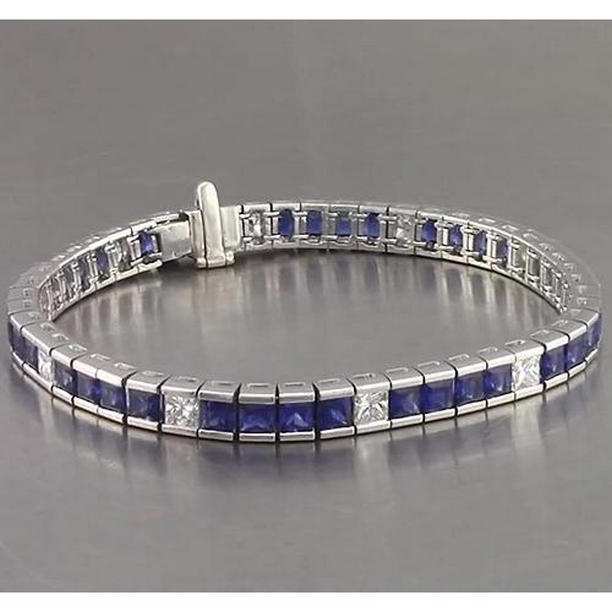 Picture of Harry Chad Enterprises 56594 25 CT Blue Sapphire Princess Cut Tennis Bracelet&#44; 14K White Gold