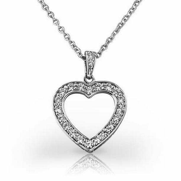 Picture of Harry Chad Enterprises 56647 Heart 3 CT Round Brilliant Cut Diamonds Pendant Necklace&#44; White Gold