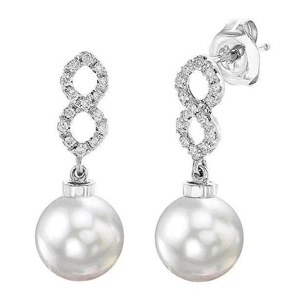Ladies 40.32 CT Fresh Water Pear with Diamonds Dangle Earrings, Gold