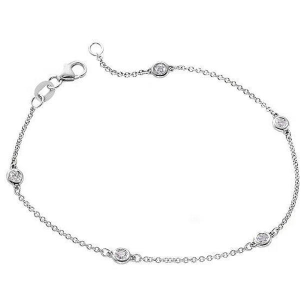 58802 14K White Gold Chain Yard Of Diamond 2 CT Round Cut Bracelet