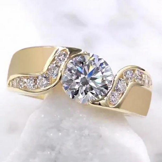 58819 Diamond Jewelry 2 CT Tension Style Setting Engagement Ring, Gold - Size 6.5