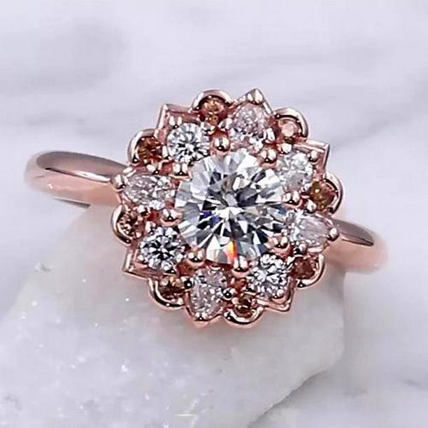 58822 Diamond 2 CT Halo Lotus Flower Engagement Ring, Rose Gold - Size 6.5