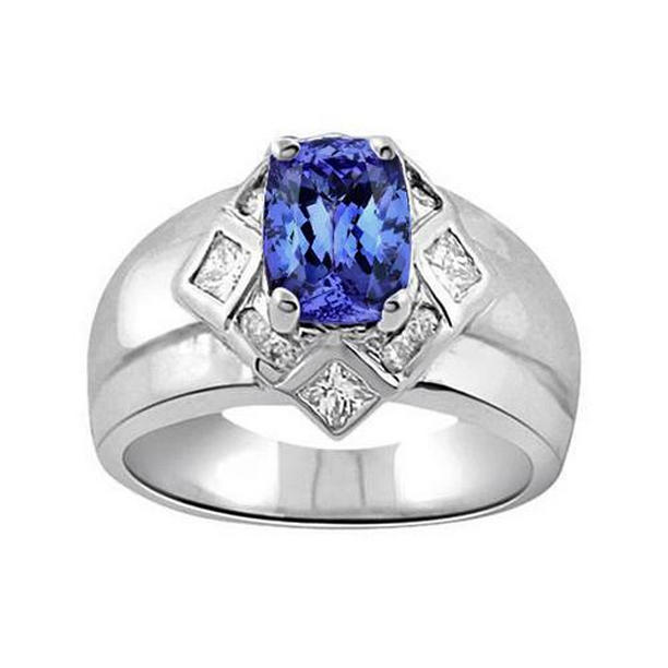 5885 Cushion Tanzanite Diamonds 5 CT Ring, 14K White Gold - Size 6.5
