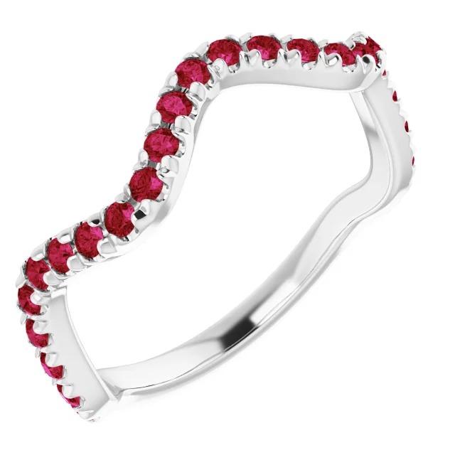 59872 1.20 CT Red Ruby Wedding Band, 14K White Gold - Size 6.5