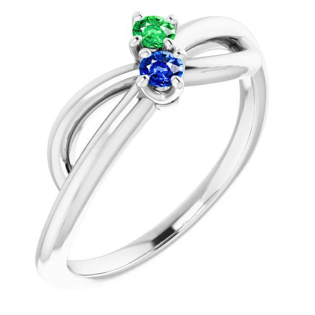 59884 Ceylon Blue & Green Emerald 0.30 CT Infinity Twist Womens Ring, Size 6.5