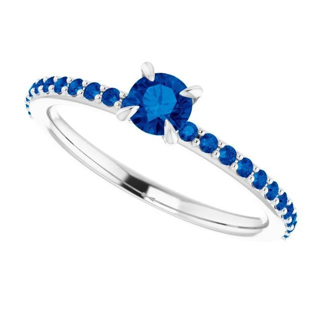 59917 Ceylon Sapphire 0.95 CT Womens Ring, 14K White Gold - Size 6.5