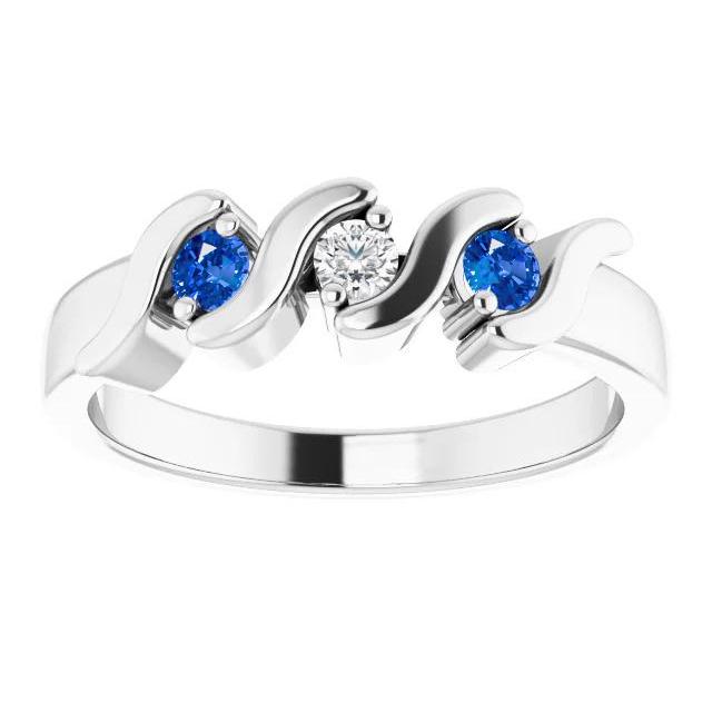 Picture of Harry Chad Enterprises 59936 3 Stone 0.30 CT Diamond Ceylon Blue Sapphire Ring&#44; 14K White Gold - Size 6.5