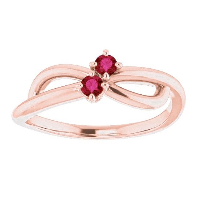 59949 Ruby Rose Gold 0.20 CT Infinity Twist Style U Prong Setting Ring, Size 6.5