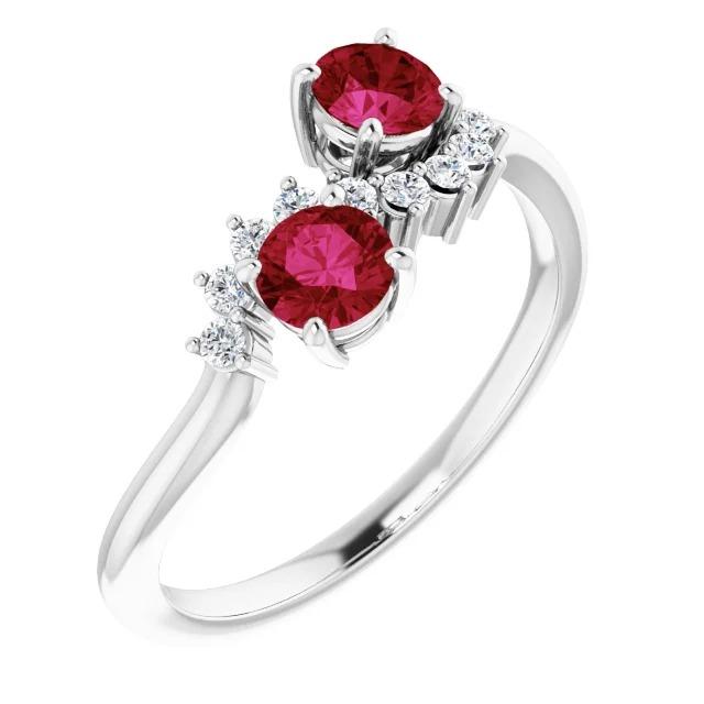 59955 Toi et Moi Diamond Ruby 1.18 CT Womens 14K White Gold Ring, Size 6.5