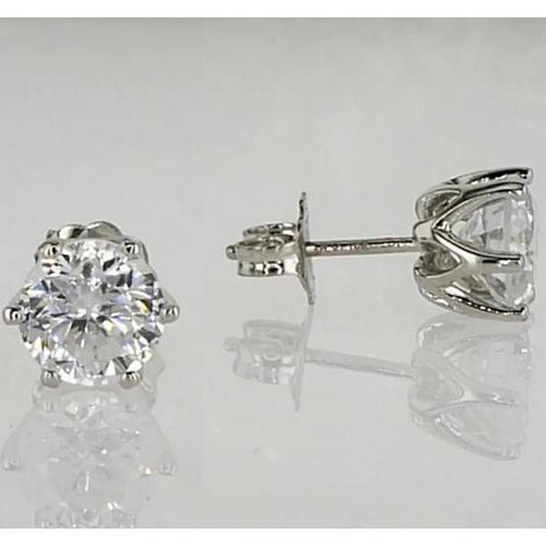 1.50 CT Six Prong Round Diamond Stud Earrings, 14K White Gold