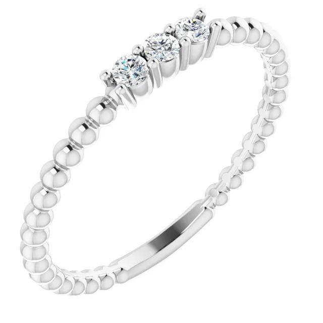 60764 0.30 CT 3 Stone Ball Shank Diamond Round Ring, 14K White Gold - Size 6.5