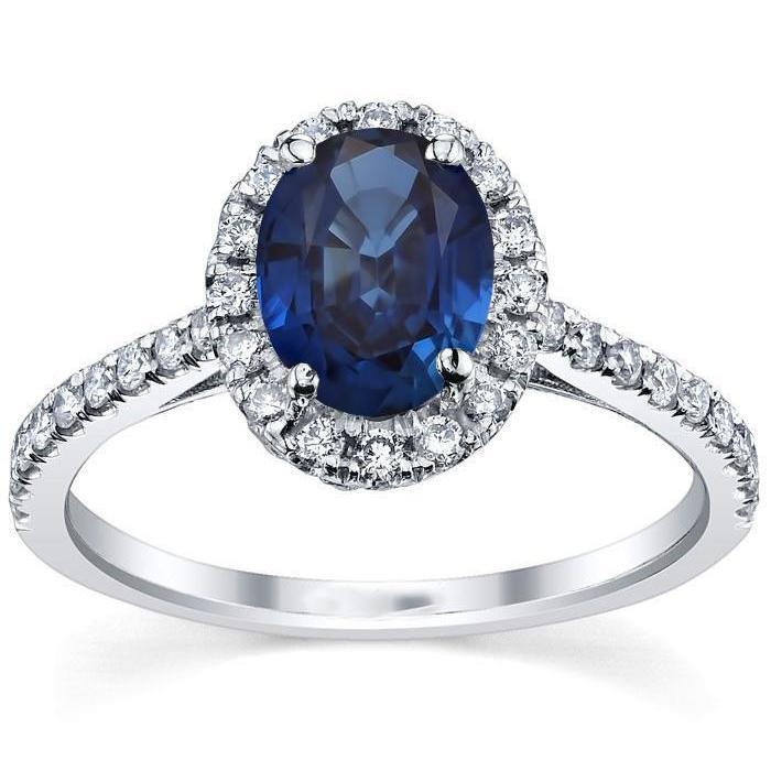 60779 2.85 CT Oval Cut Sri Lankan Sapphire Diamonds Ring, 14K White Gold - Size 6.5