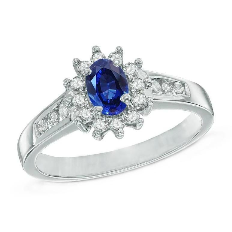 60781 2.40 CT Ceylon Sapphire & Diamonds Ring, 14K White Gold - Size 6.5