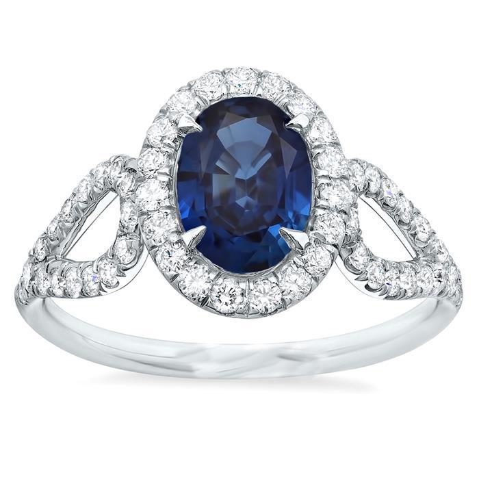 60782 5 CT Big Ceylon Sapphire with Diamonds Wedding Ring, 14K White Gold - Size 6.5