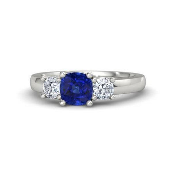 60784 2.25 CT Ceylon Sapphire Diamonds Ring, 14K White Gold - Size 6.5