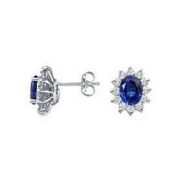 5.40 CT Oval Cut Sri Lanka Blue Sapphire & Diamonds Studs