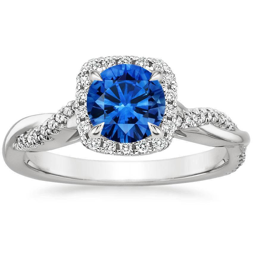 60786 3.70 CT Brilliant Cut Sri Lanka Blue Sapphire & Diamonds Ring, Size 6.5