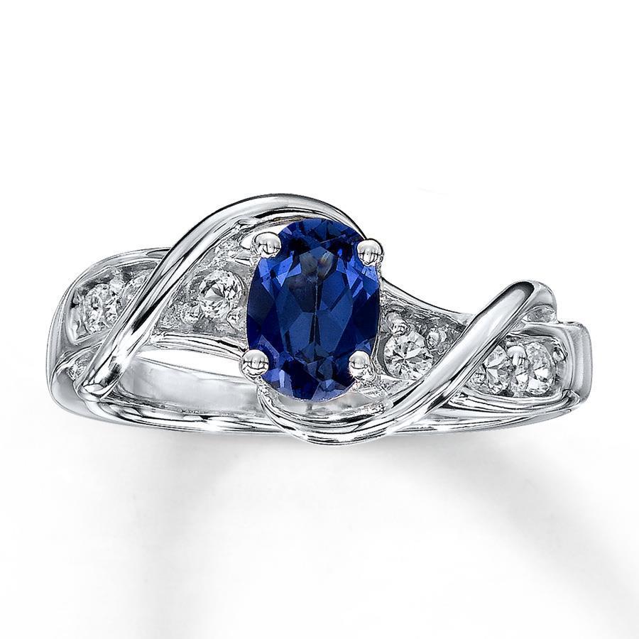 60787 1.80 CT Ceylon Sapphire & Diamonds Anniversary Ring, 14K White Gold - Size 6.5