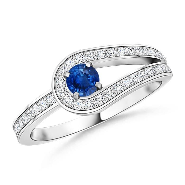 60789 3.40 CT Ceylon Sapphire Diamonds Wedding Ring, 14K White Gold - Size 6.5