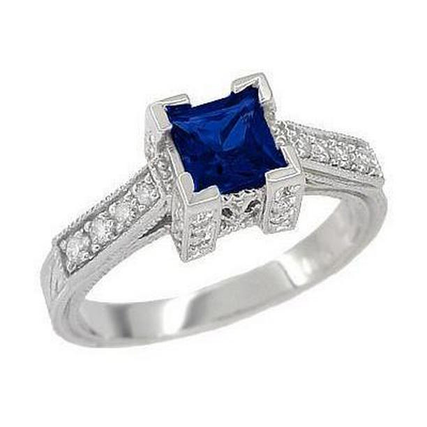 2.80 CT Ceylon Sapphire & Diamond Ring, 14K White Gold - Size 6.5