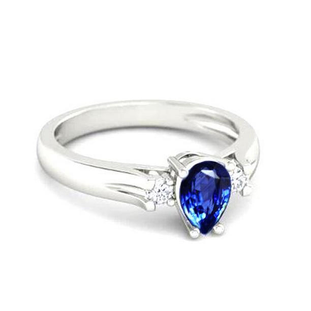 60802 1.70 CT Pear Cut Sri Lanka Sapphire & Round Diamonds Ring, 14K Gold - Size 6.5
