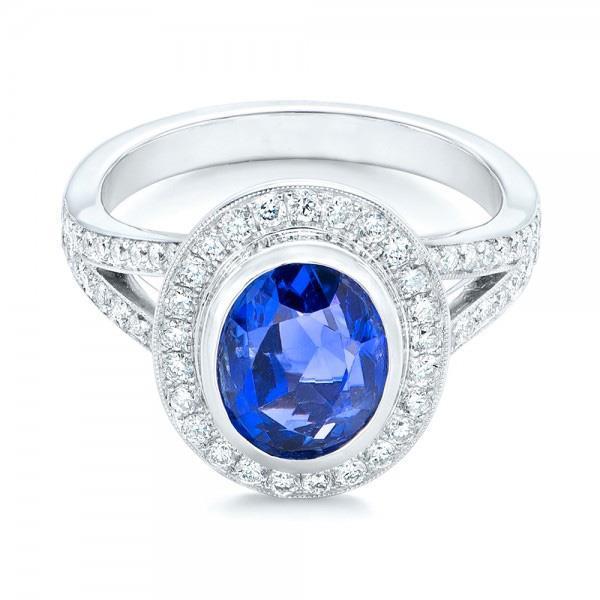60808 4.60 CT Sri Lanka Blue Sapphire & Diamonds Wedding Ring, Size 6.5